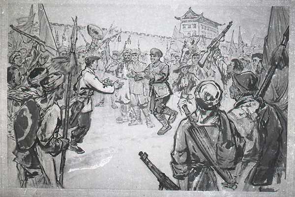 1928年元月，水口山工人(rén)在(zài)宋喬生的(de)帶領下與朱德、陳毅南昌起義部隊在(zài)耒陽會師。.jpg